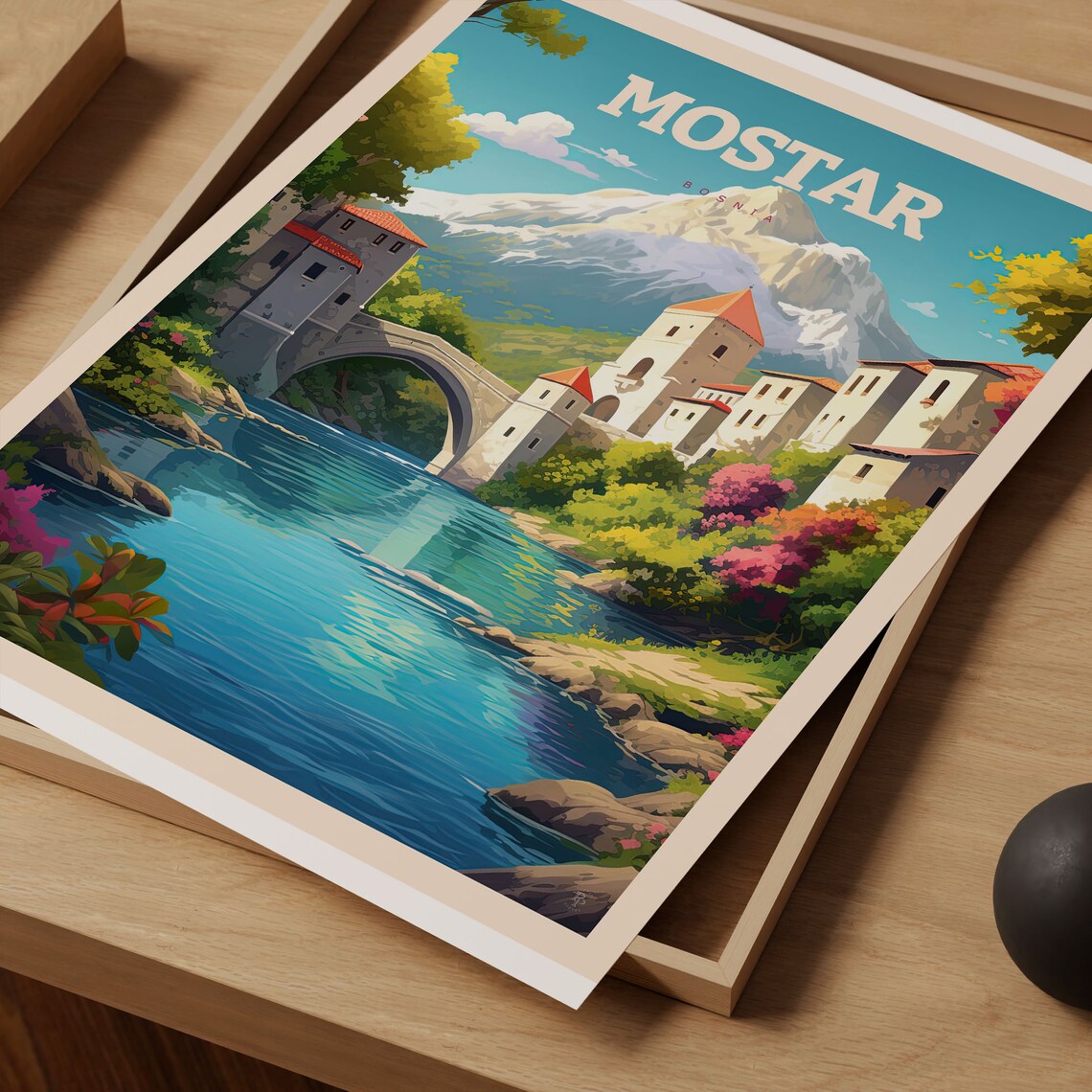 Mostar Bosnia Stari Most Old Bridge River Old Town Travel Poster - Image 4