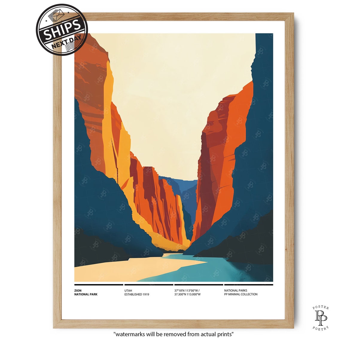 Zion National Park Utah Minimalist Red Rock Canyon Wall Art Print