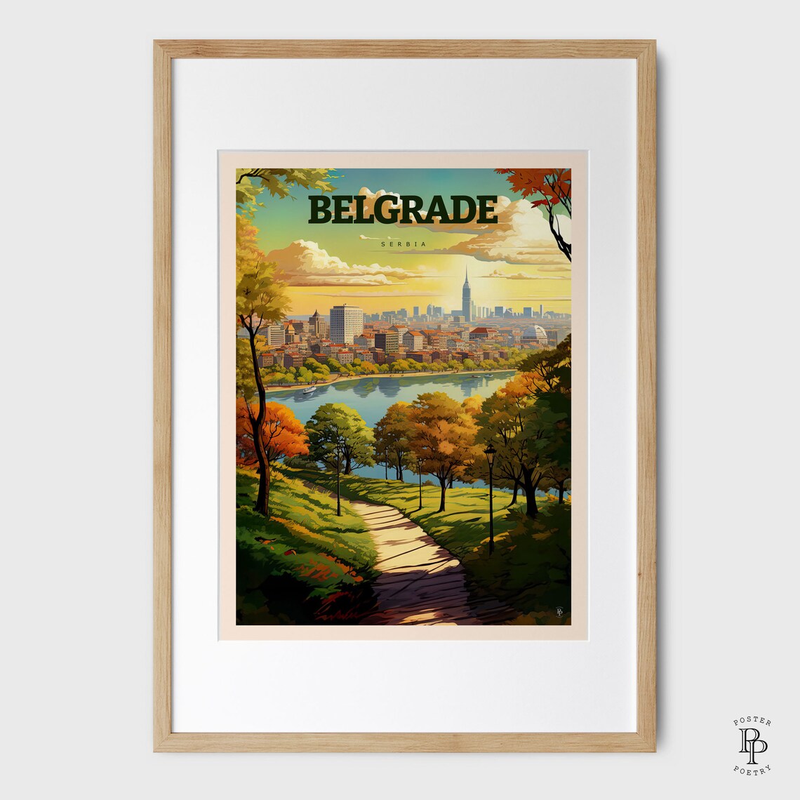 Belgrade Serbia City Panorama River Sunset Golden Hour Travel Poster - Image 4