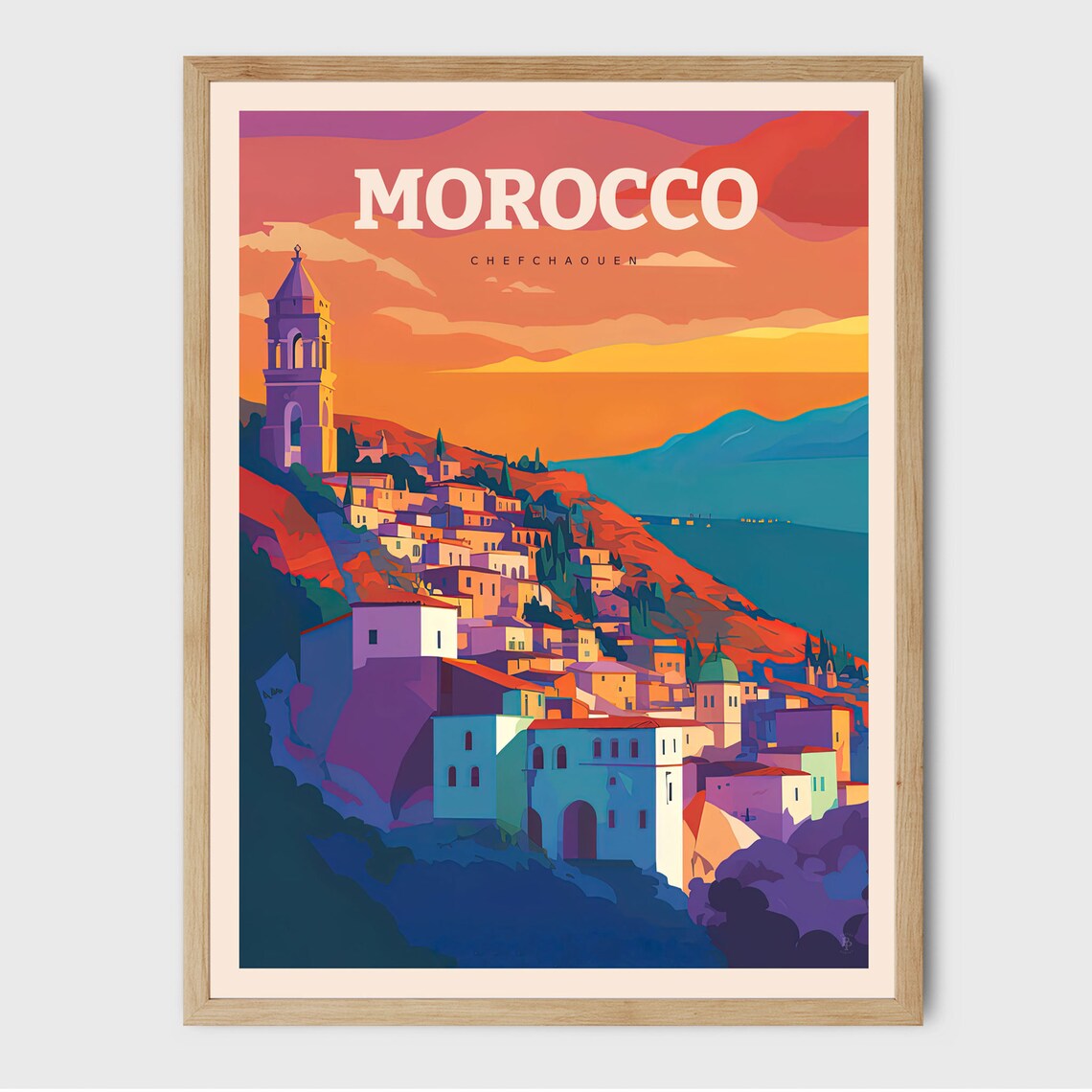 Chefchaouen Morocco Travel Poster, City Illustration