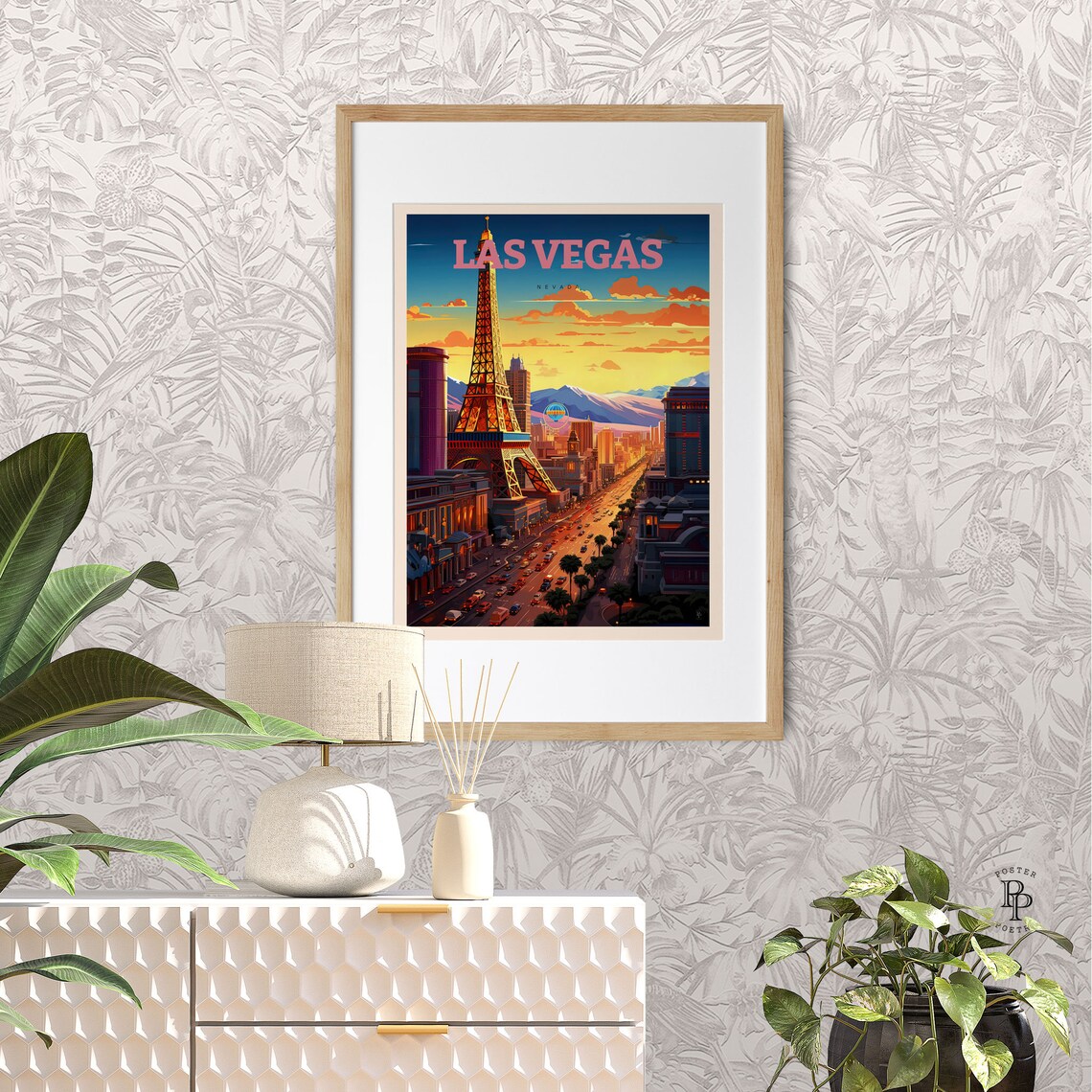 Las Vegas Rustic Travel Poster, Modern City Skyline - Image 4