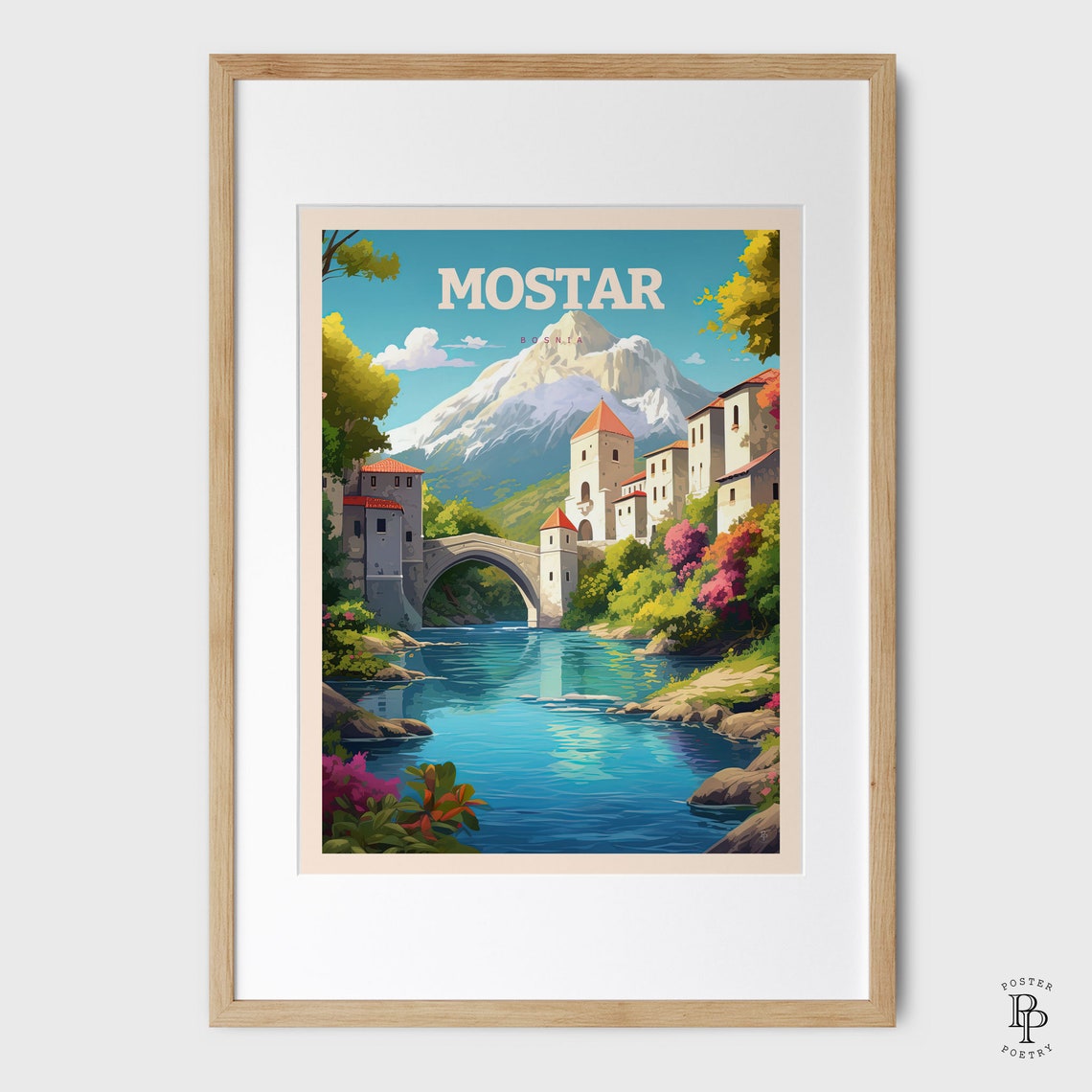 Mostar Bosnia Stari Most Old Bridge River Old Town Travel Poster - Image 3