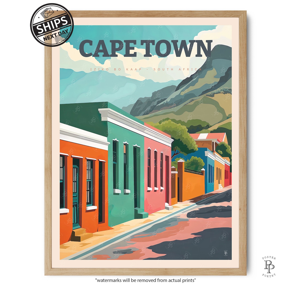 Cape Town South Africa Bo Kaap Colorful Houses Table Mountain Poster