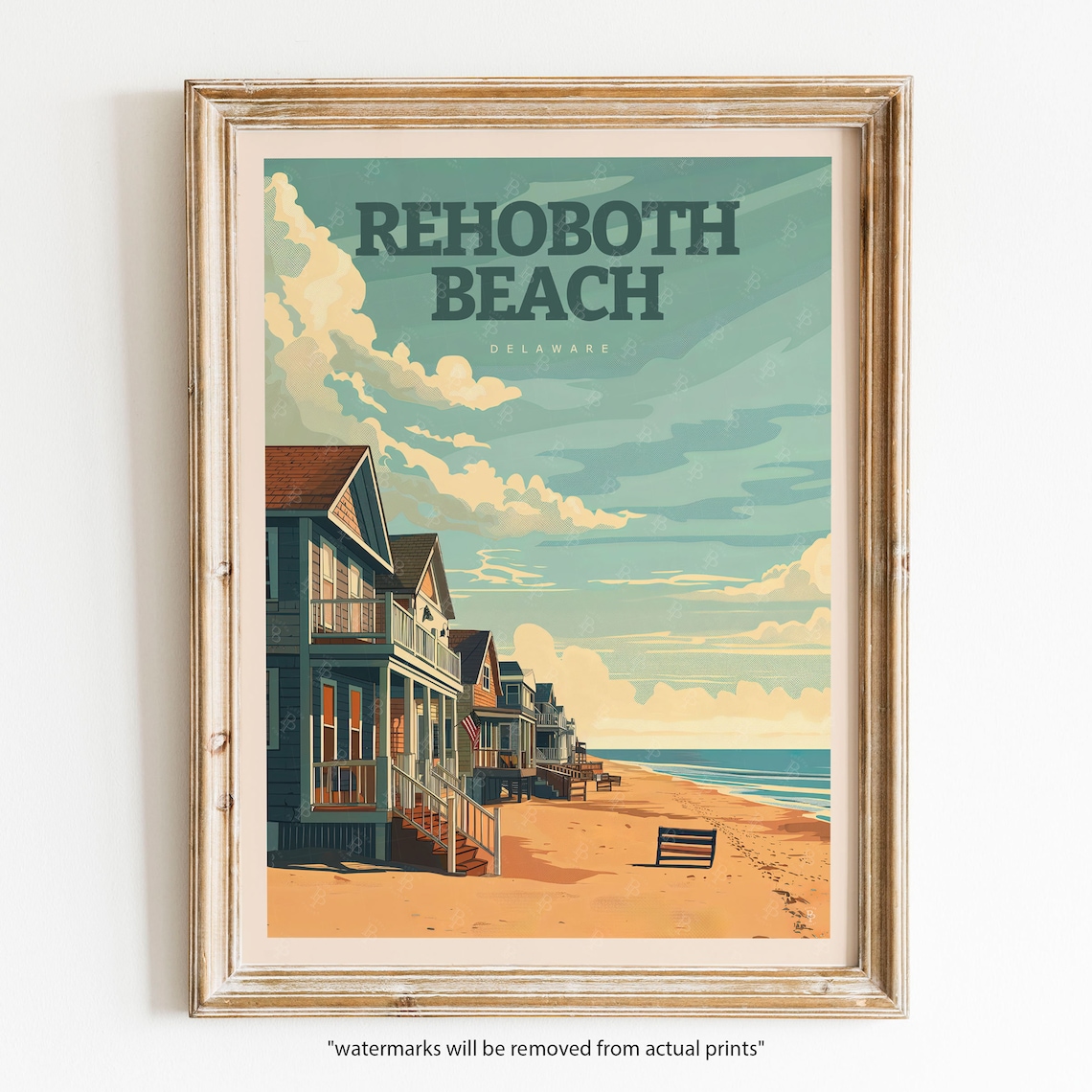 Rehoboth Beach Trendy Travel Poster, Delaware