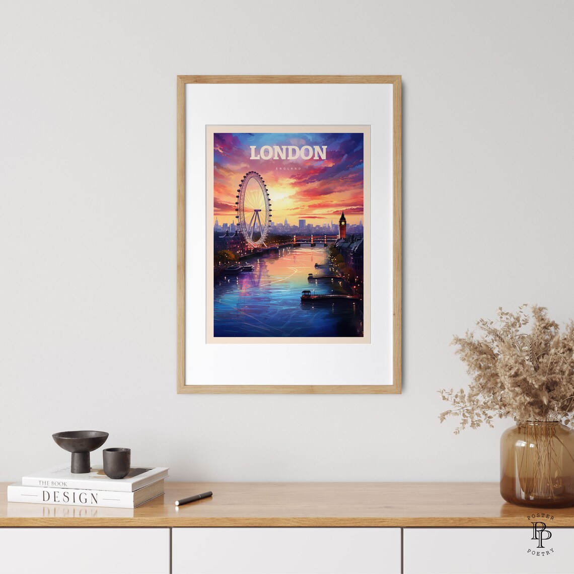 London England Sunset Thames River London Eye Big Ben Skyline Poster - Image 3