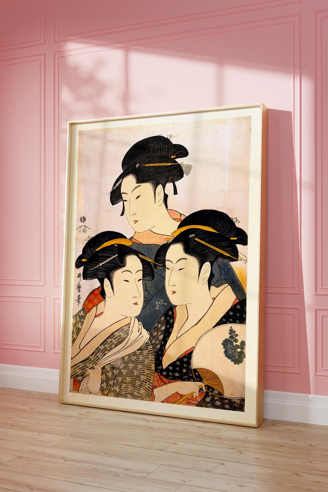 Utamaro Three Beauties of the Present Day Japanese Woodblock Poster