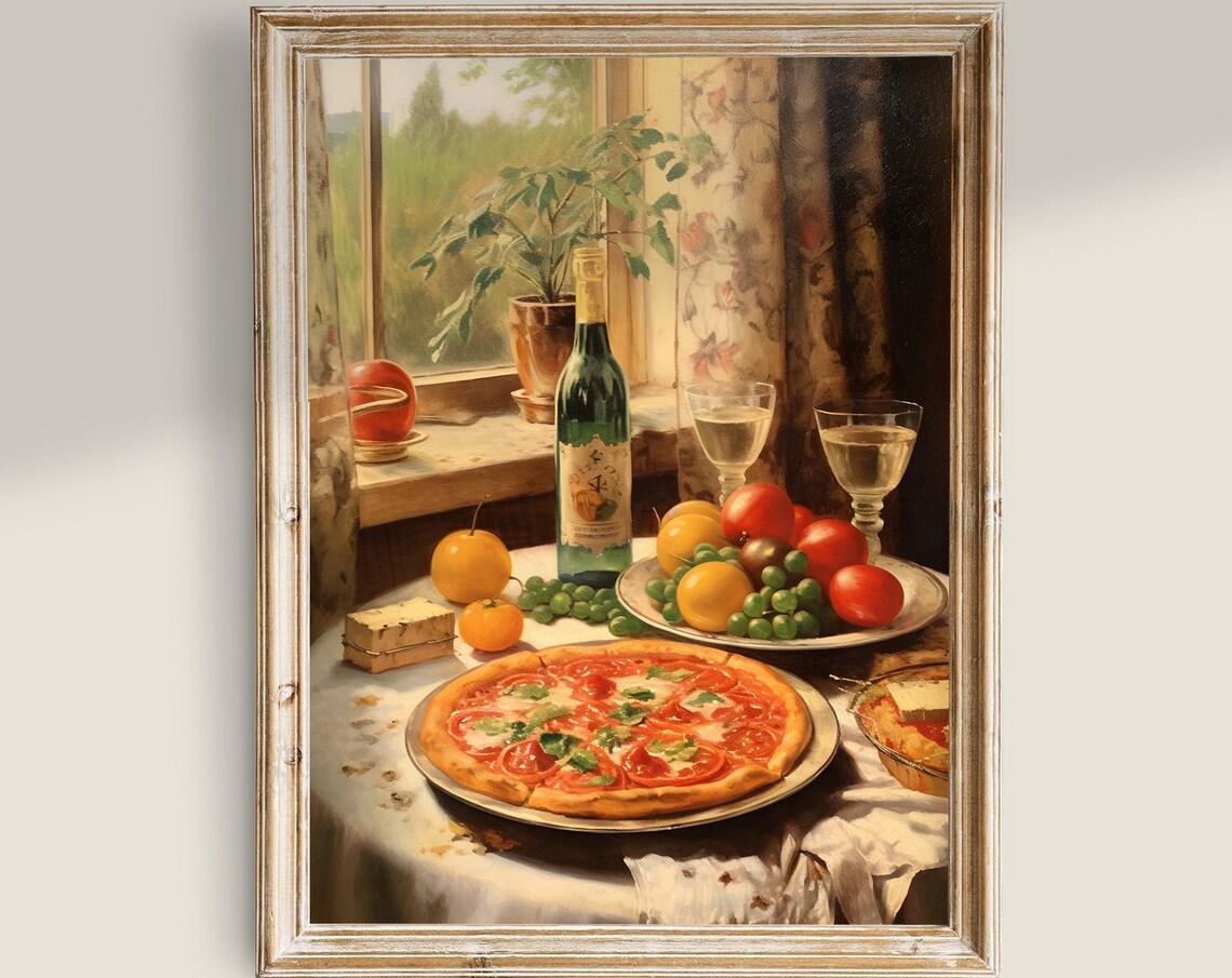 Vintage Pizza Poster, Italian Kitchen Wall Art