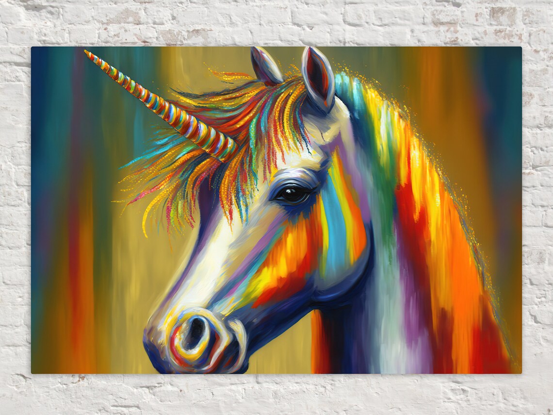 Rainbow Mane Unicorn Head Colorful Magical Horse Kids Room Art Poster