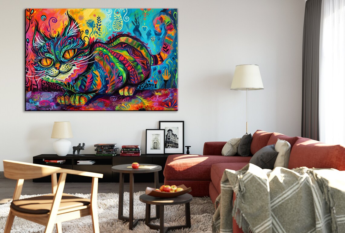 Cheshire Cat Wonderland Whimsical Psychedelic Colorful Grin Art Print - Image 3