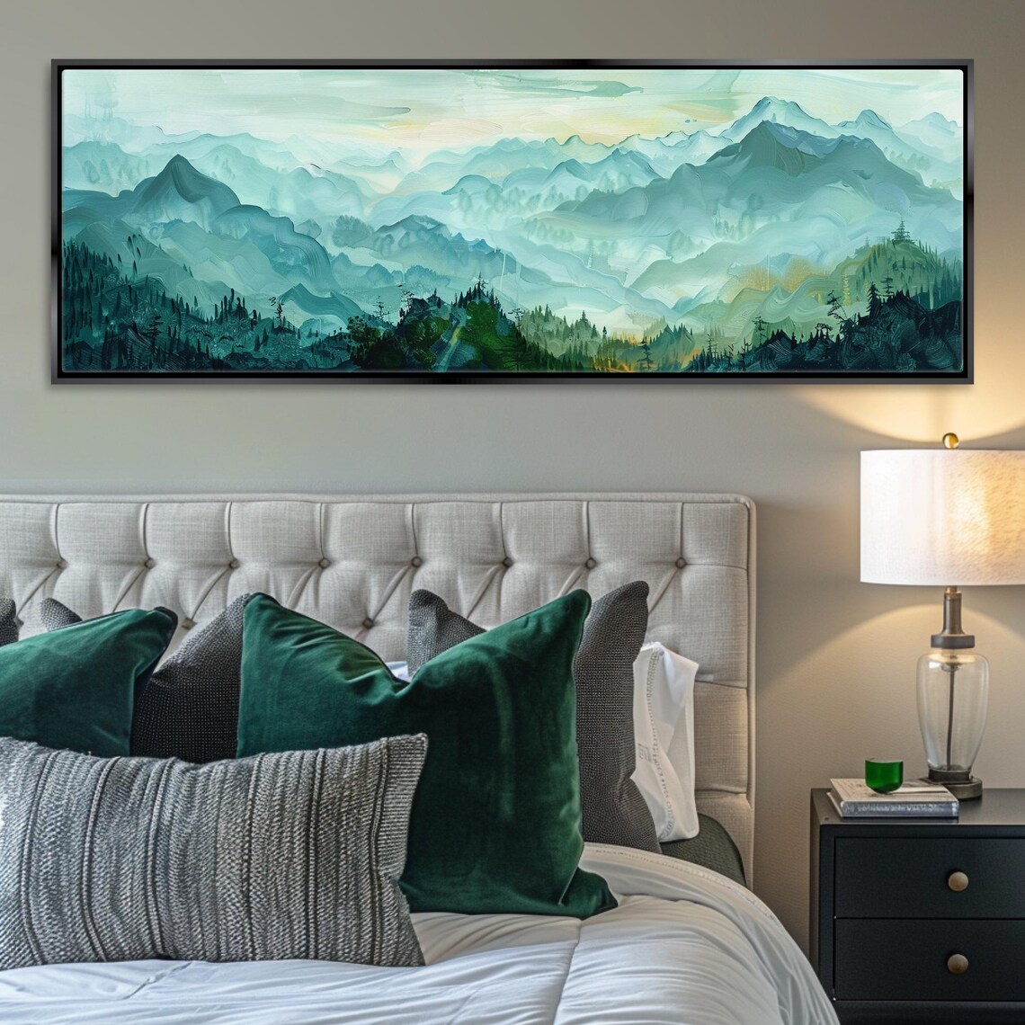 Panoramic Green Blue Mountain Range Framed Or Unframed Long Horizontal Gallery Wrapped Gicle Ready To Hang Extra Large Wall Art - Image 3