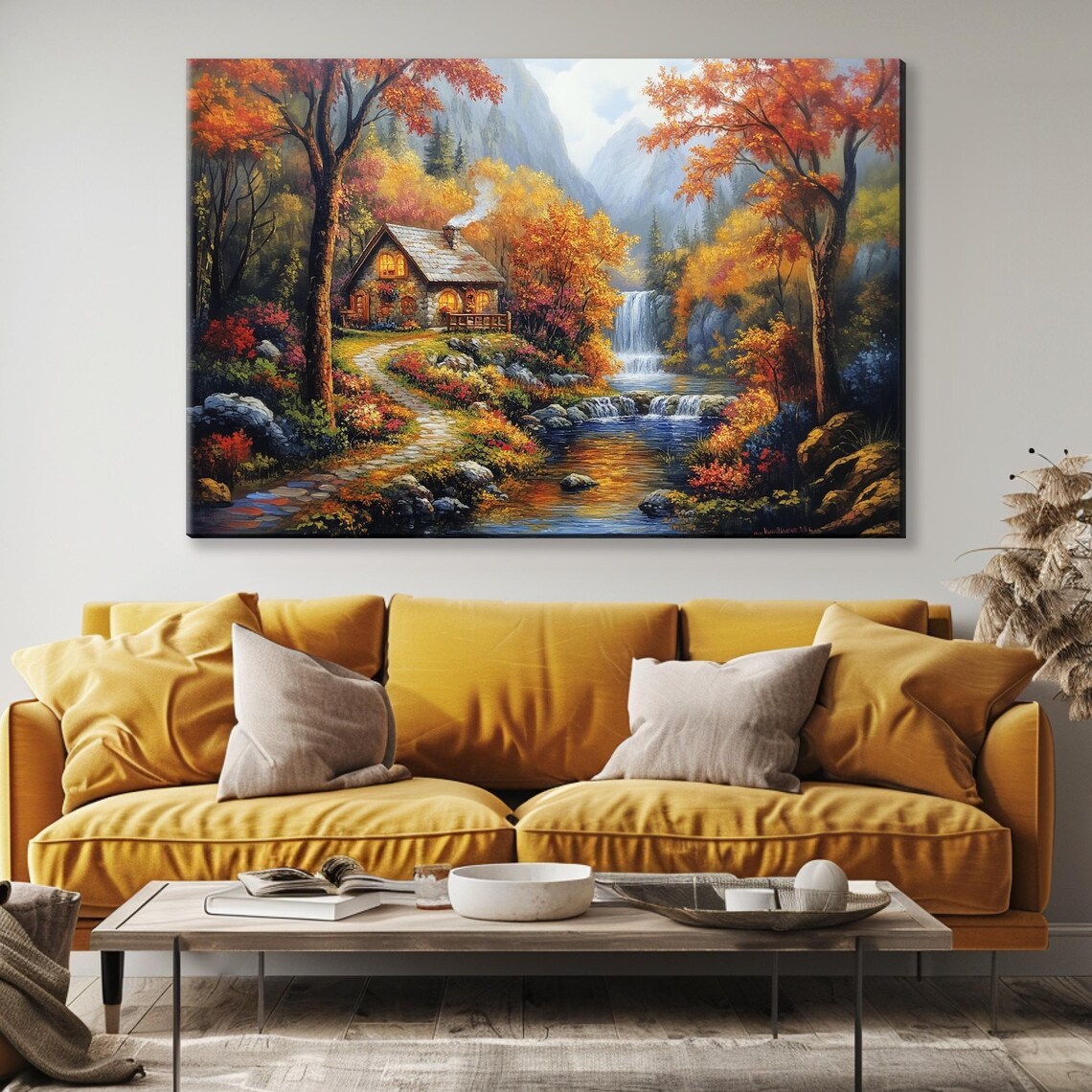 Cozy Autumn Landscape, Thomas Kinkade-Inspired Art Print - Image 5