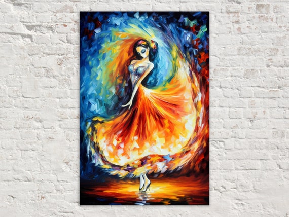 Flamenco Dancer Colorful Day Of The Dead Painting Print Chinelos Dancer Wall Art Giclee Wall Art