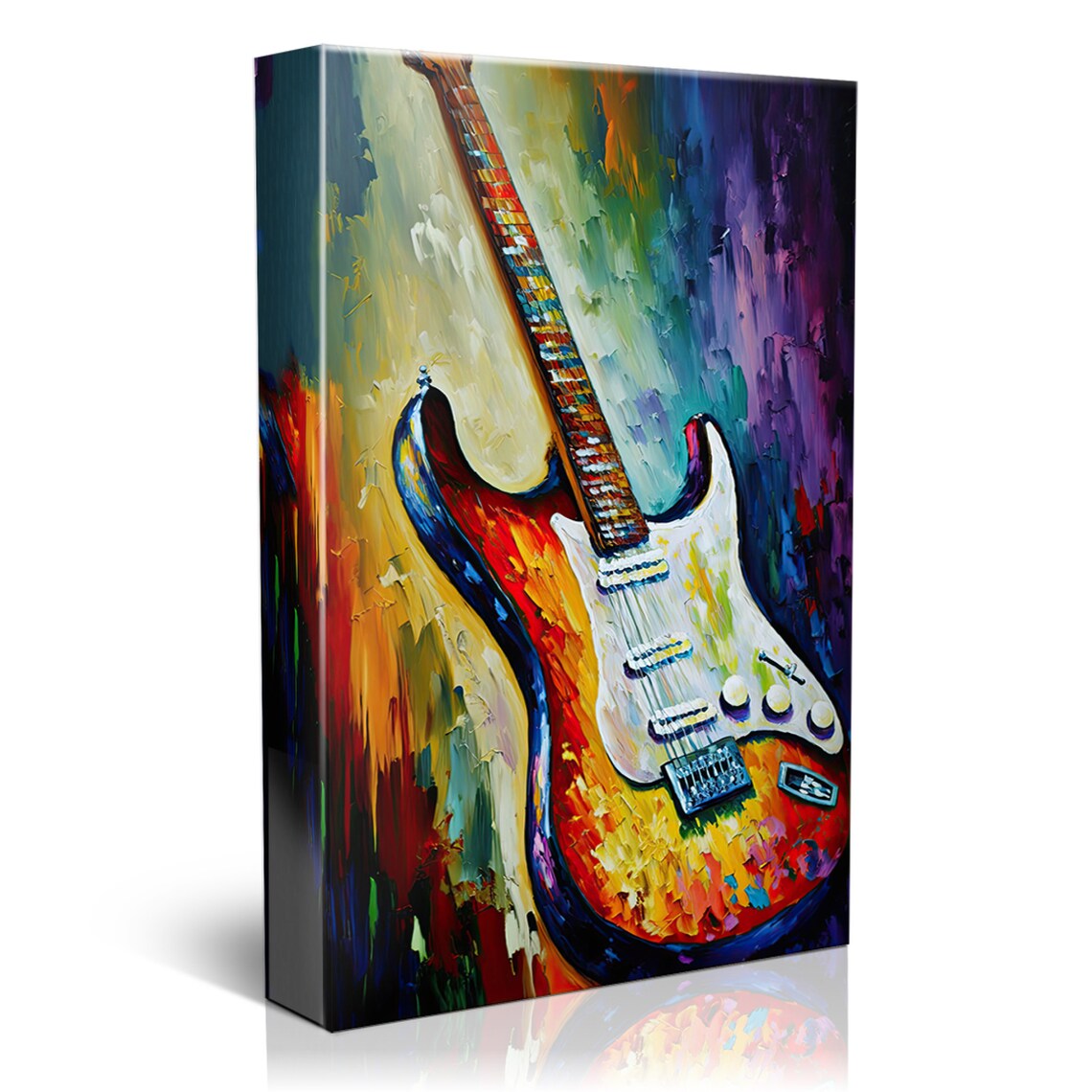 Colorful Electric Guitar Strat Style Impasto Music Instrument Art Poster - Image 4