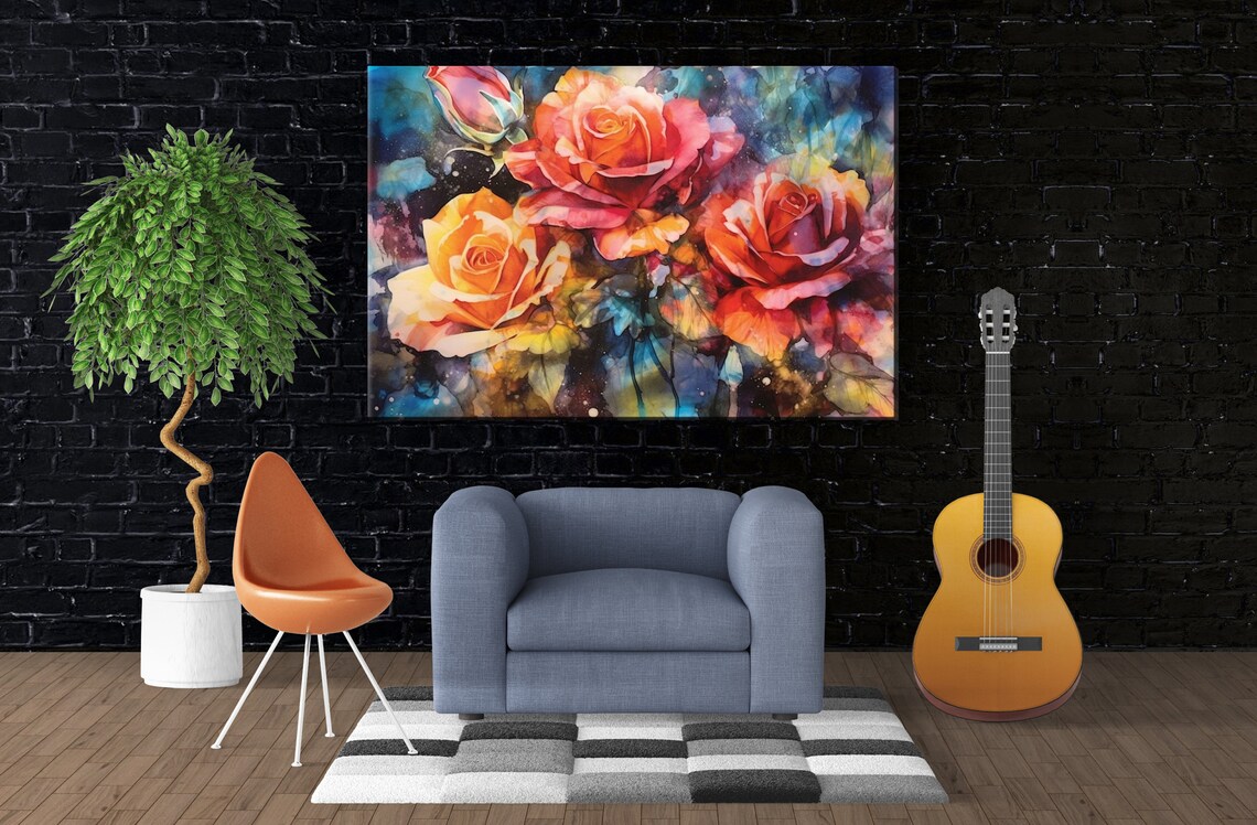 Yellow and Orange Roses, Alcohol Ink Floral Art Print - Image 4