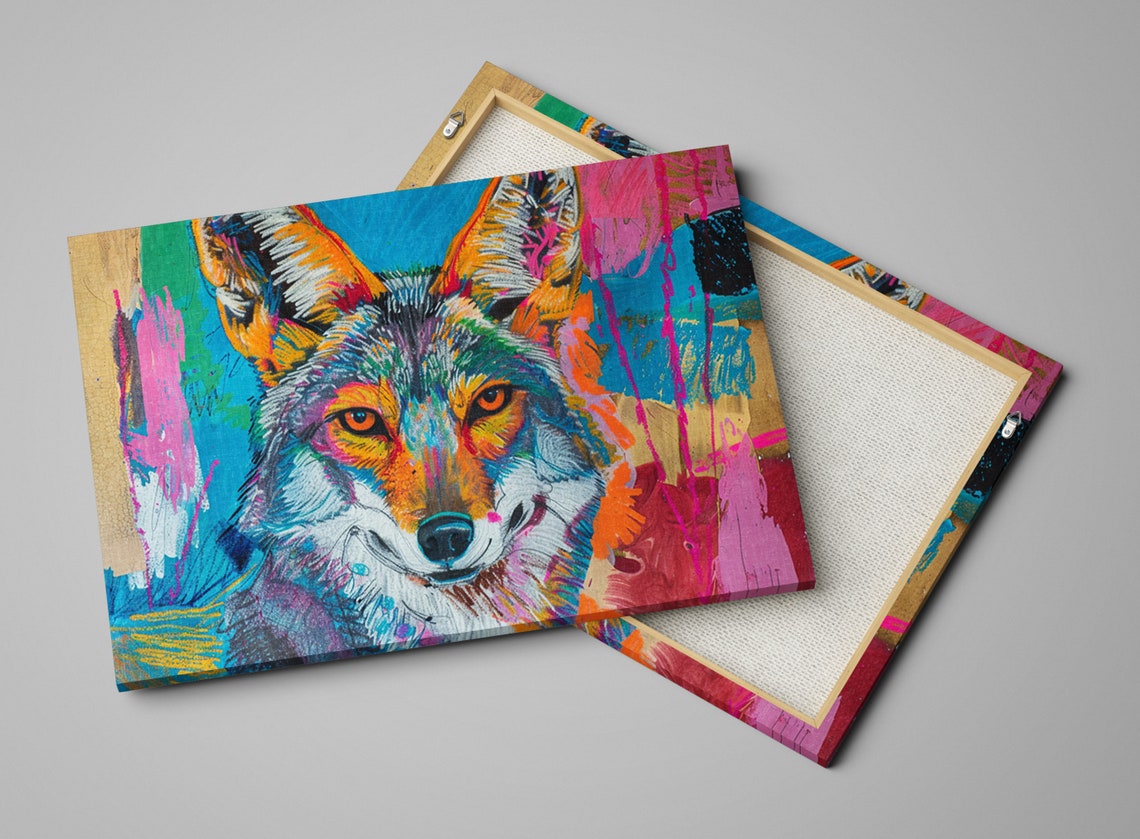 Neon Pop Art Coyote Face Hot Pink Blue Graffiti Style Wildlife Poster - Image 3