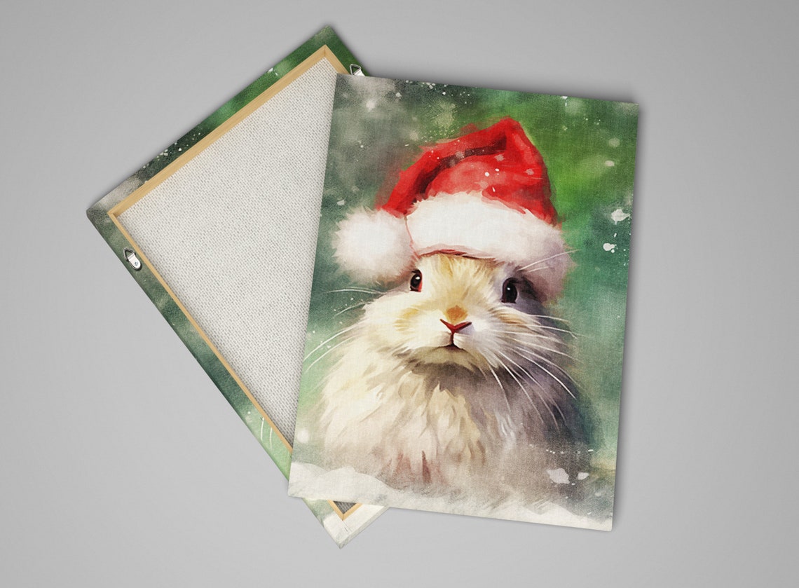 Festive Cute Bunny Painting Giclee Print On Gallery Wrapped Artist Available In Extra Large Sizes - Image 5