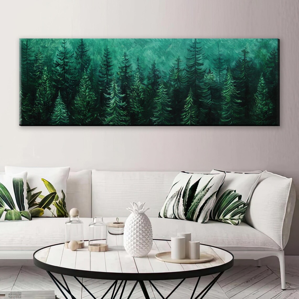 Emerald Green Pine Forest Panorama Landscape Art Print - Image 5