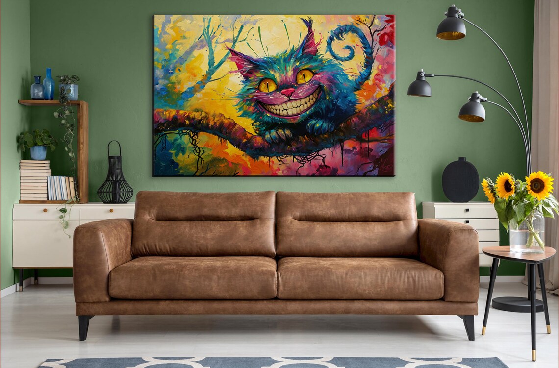 Cheshire Cat On Tree Branch Wonderland Grinning Cat Fantasy Art Wall Poster - Image 3