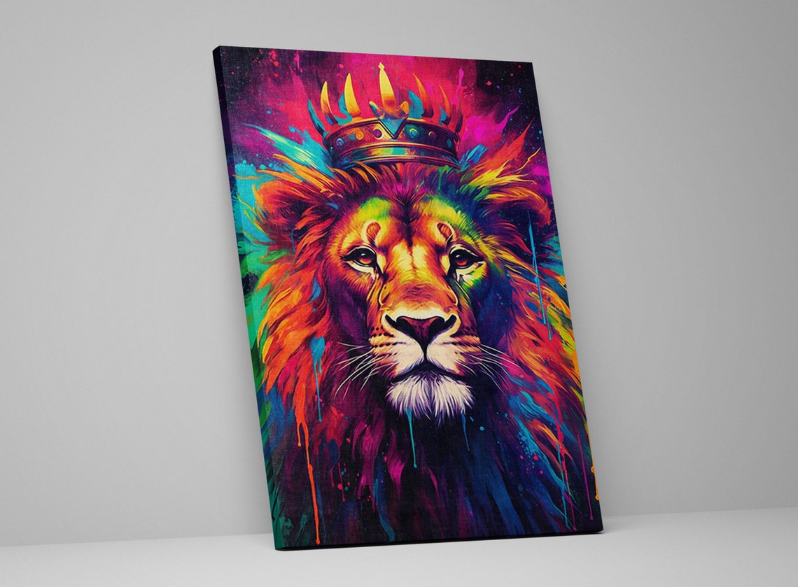 Neon Rainbow Lion King Crown Colorful Pop Art Splash Mane Poster - Image 5