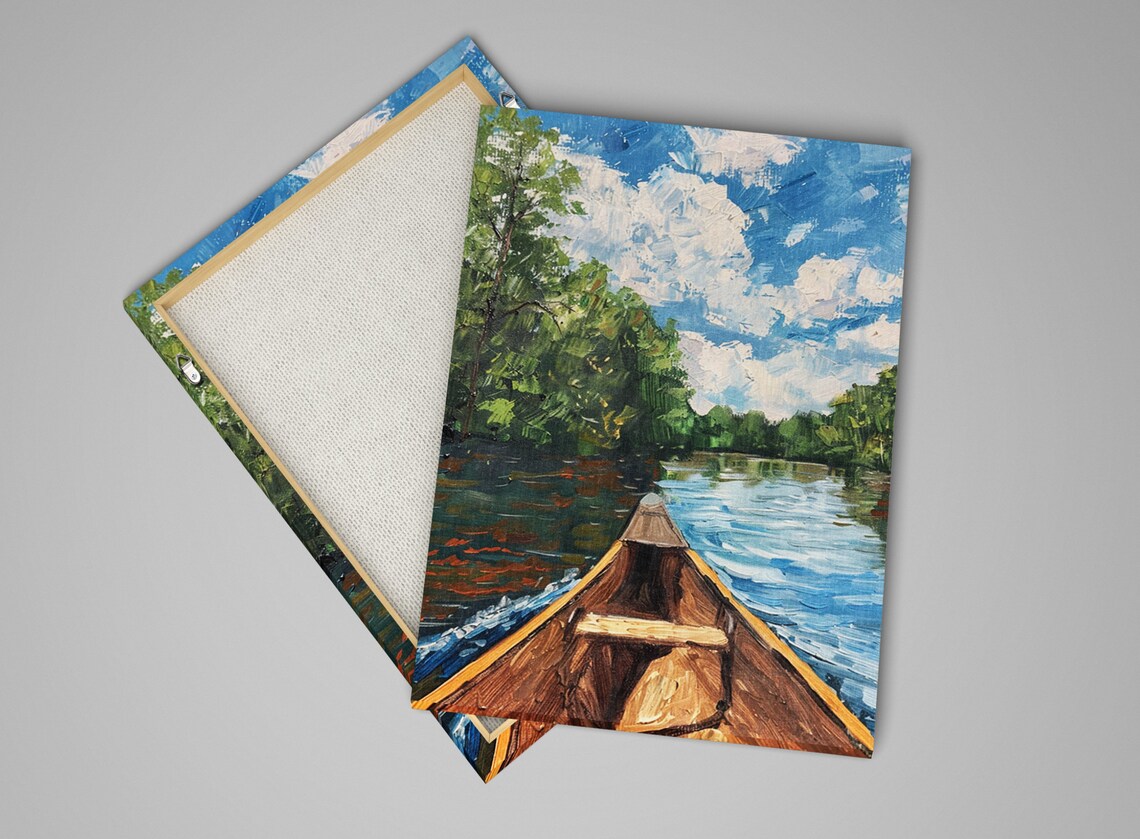 Paddle Serenity Canoe on the Lake Landscape Art Print - Image 4