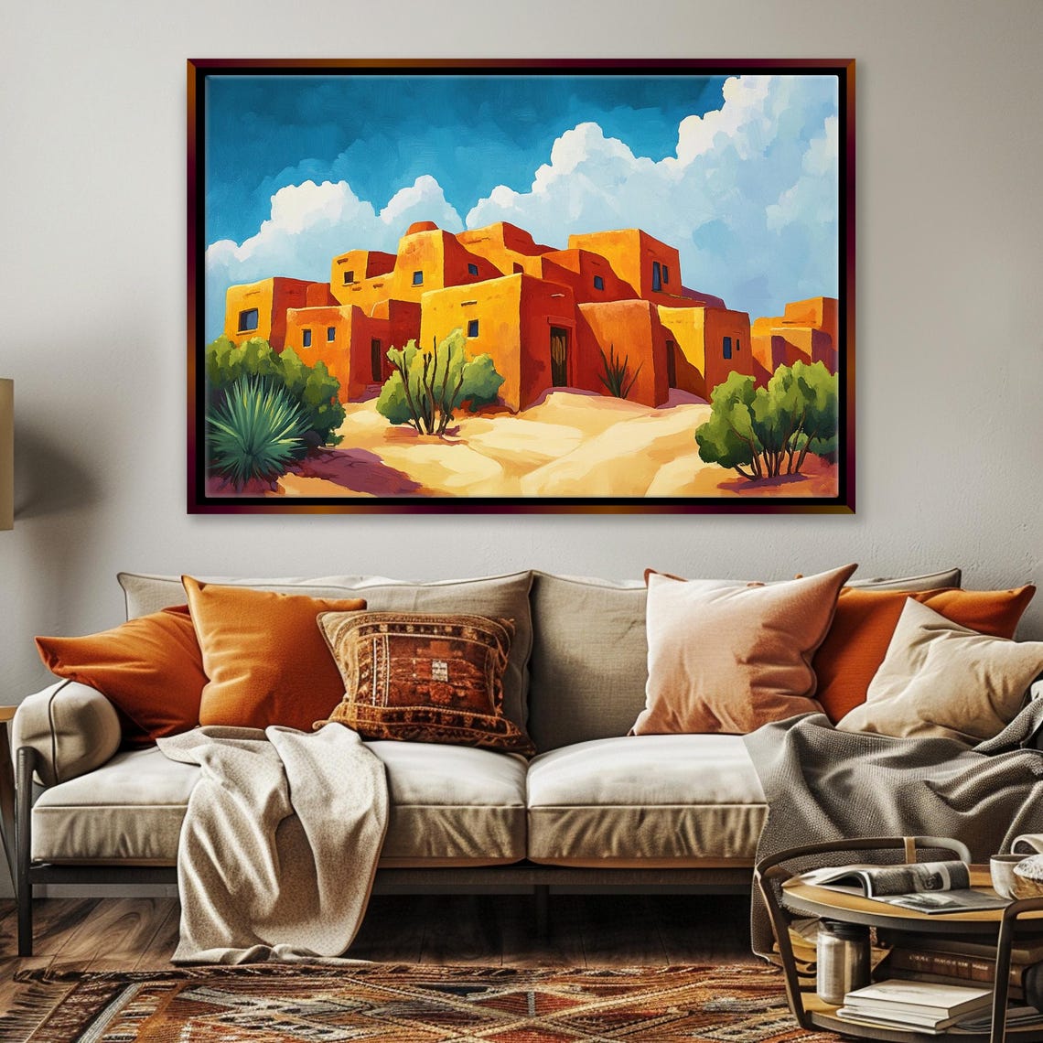 Retro Pueblo Adobe Desert Town Art Deco Southwest Landscape Poster