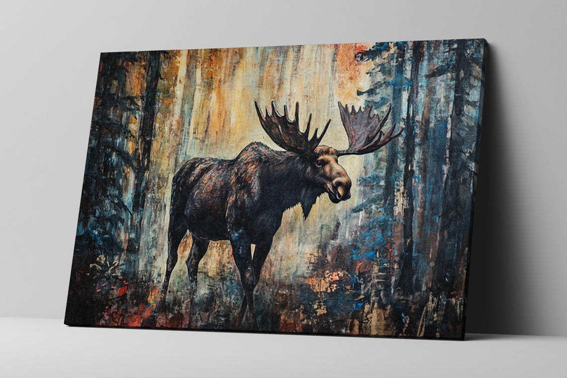 Majestic Moose In Misty Forest Dark Painterly Wildlife Art Print - Image 2