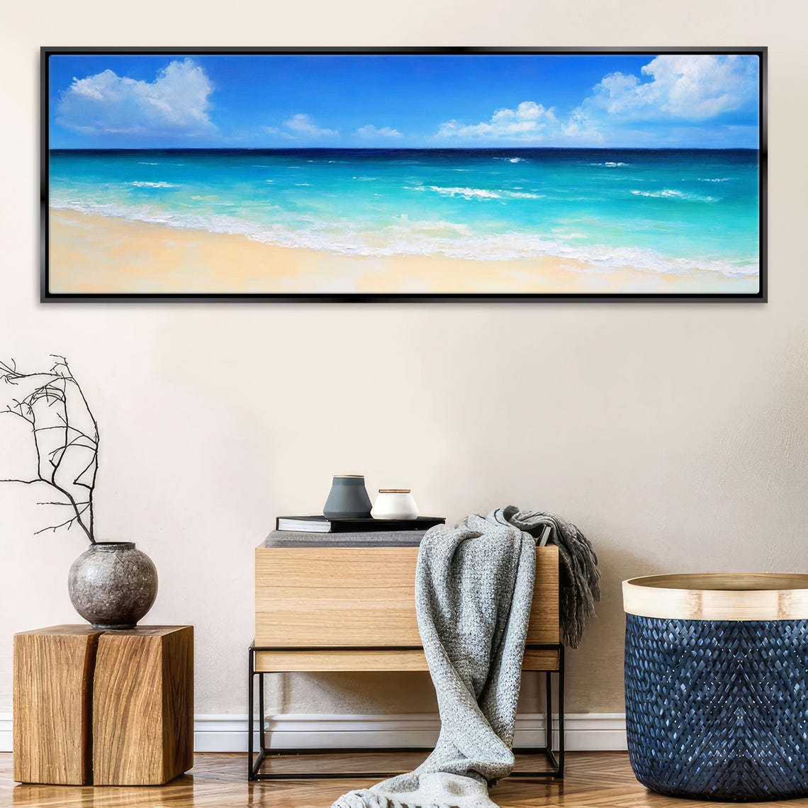 Tropical Beach Turquoise Water White Sand Blue Sky Panoramic Wall Art - Image 3