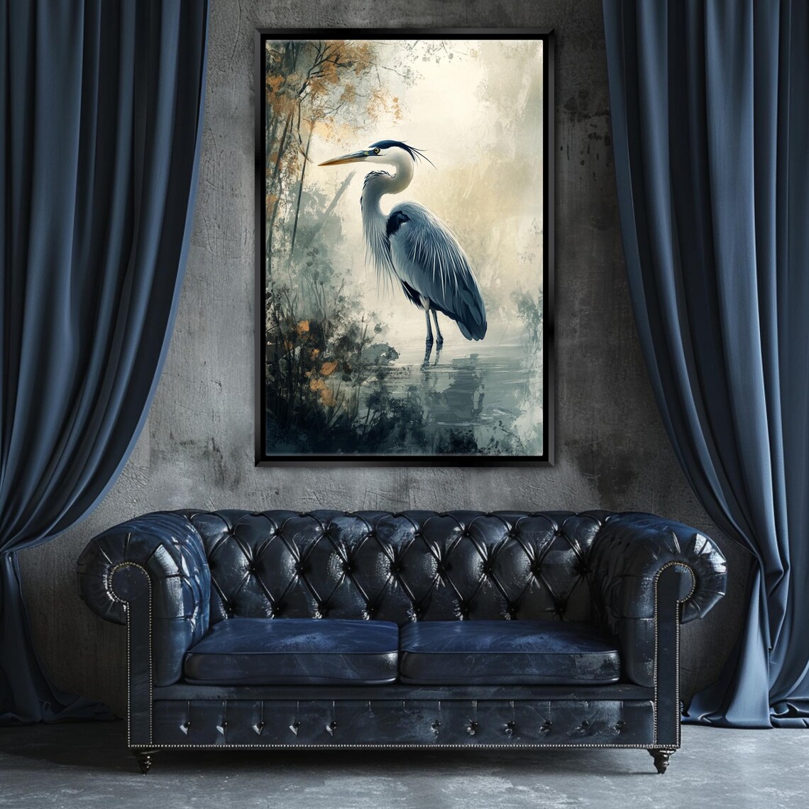 Muted Blue Heron, Coastal Bird Wall Art Print - Image 5