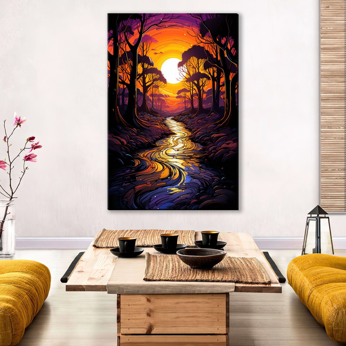 Jungle Sunrise Forest African River Art Print Giclee Print On Thick Gallery Wrapped Artist Available In Extra Large Sizes - Image 2