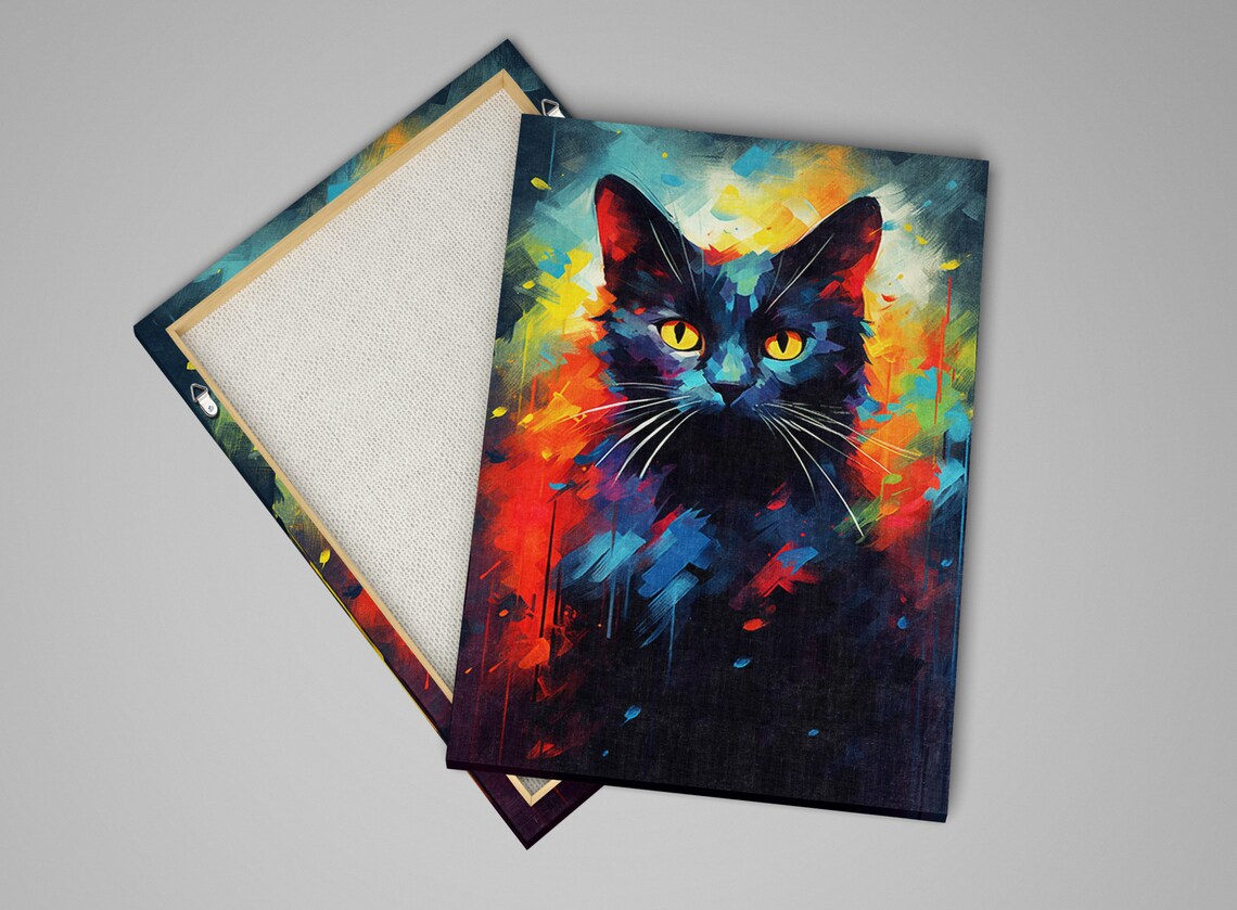Black Cat Portrait Golden Eyes Fiery Background Mystical Poster - Image 4