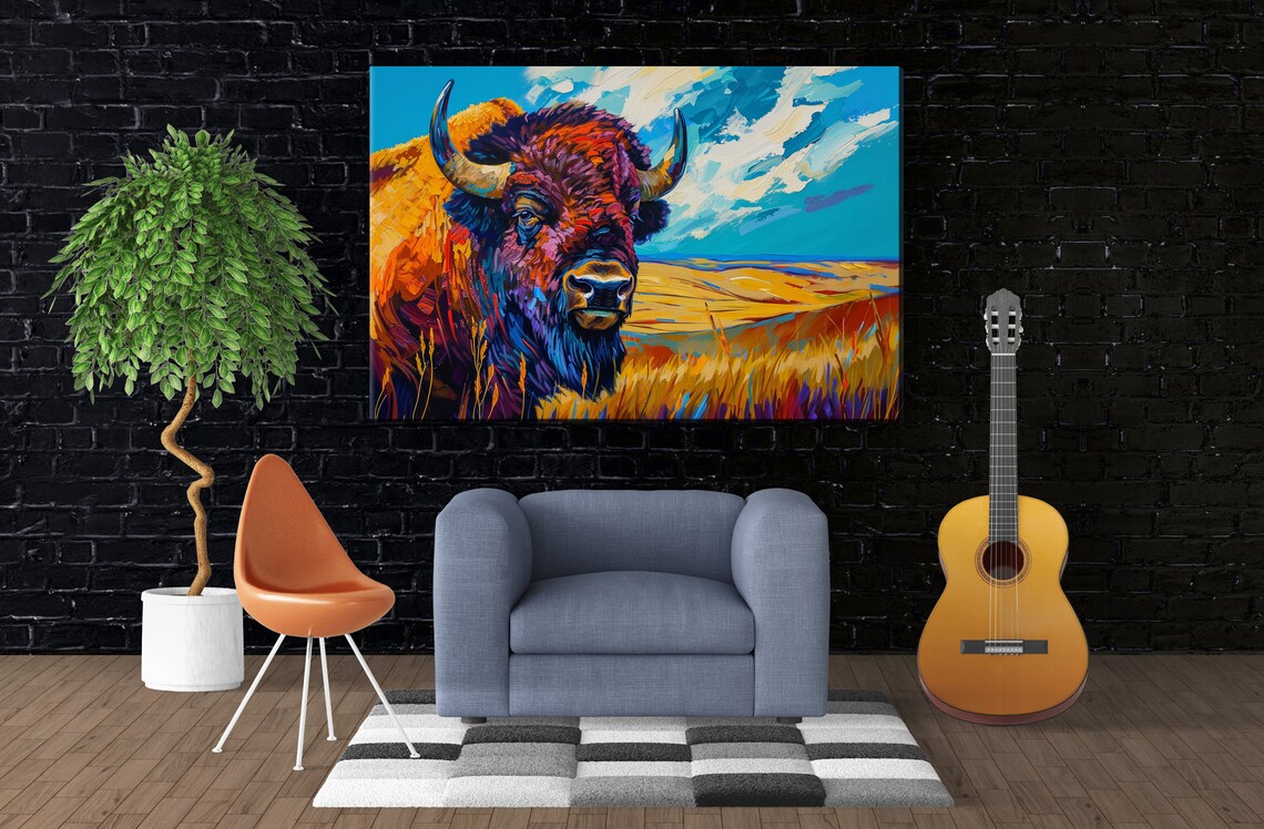 Bison on the Prairie Wildlife Buffalo Art Print - Image 3