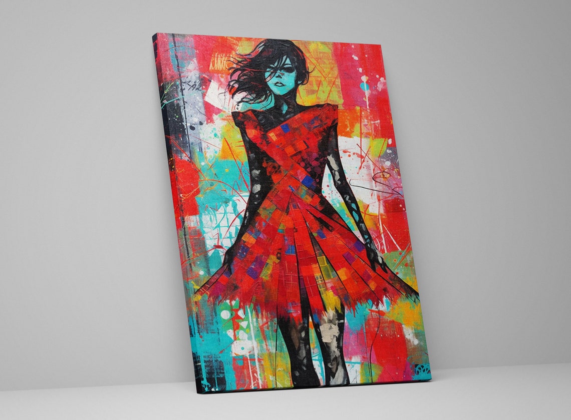 Woman In Red Pop Art Spraypaint Mixed Medium Wall Art Female Home Decor Interior Design Large Prints - Image 5