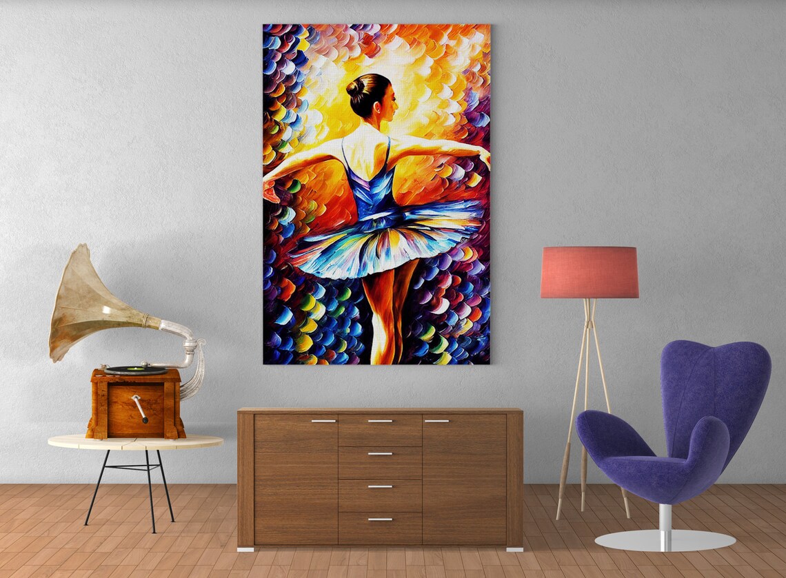 Ballerina Blue Tutu Fiery Background Ballet Dancer Oil Painting Art Print - Image 4