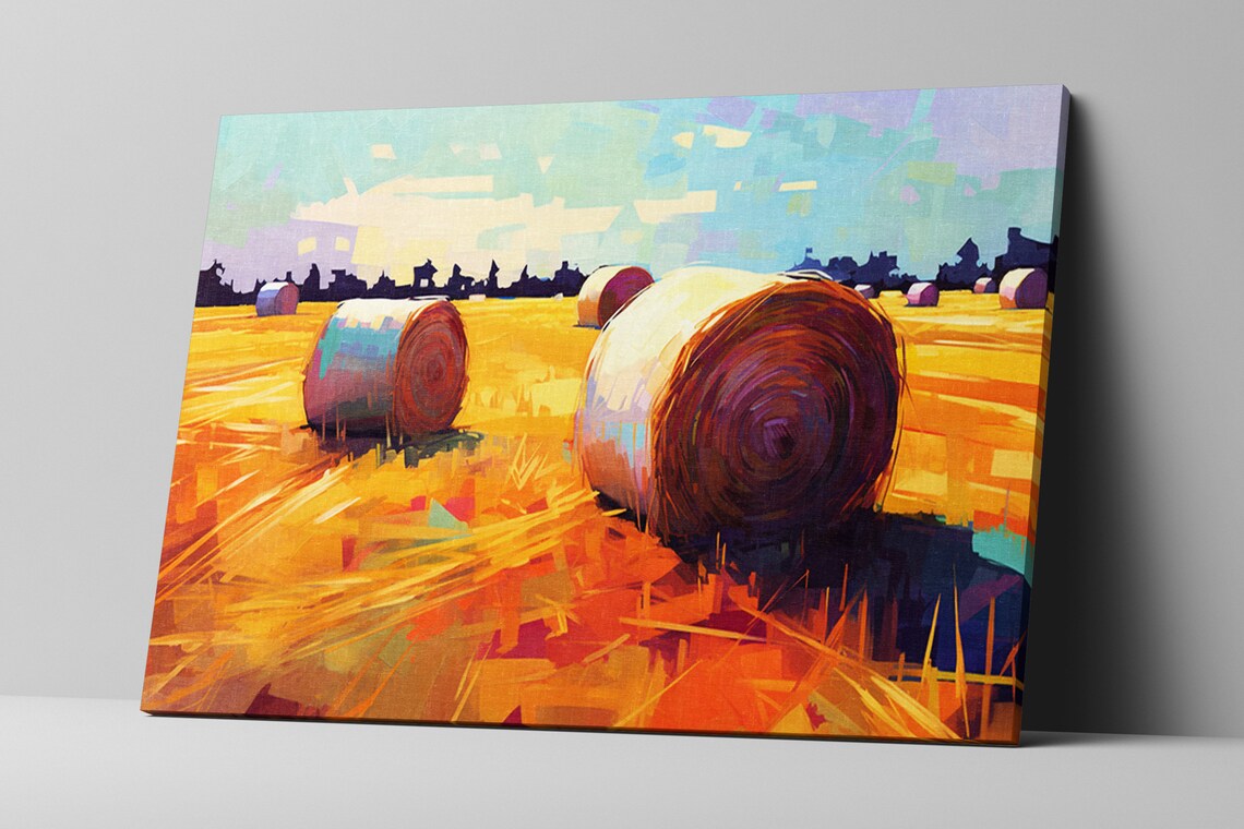 Harvest Glow Farm Field Landscape Art Print, Modern - Image 5