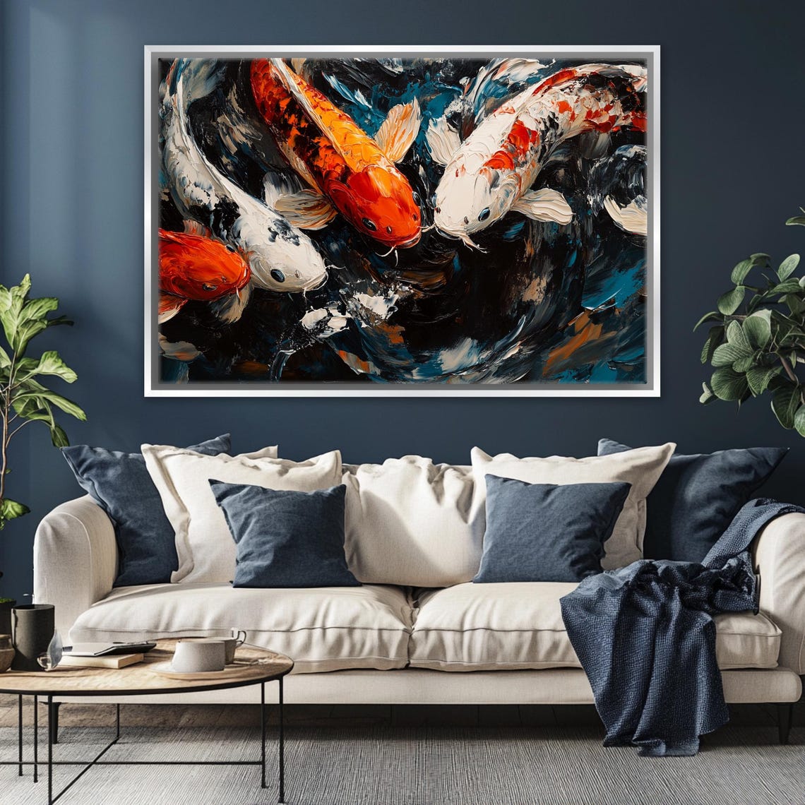 Three Koi Fish Swimming Print Zen Home Decor Framed Or Unframed Gallery Wrapped Gicle Ready To Hang Extra Large Wall Art - Image 5