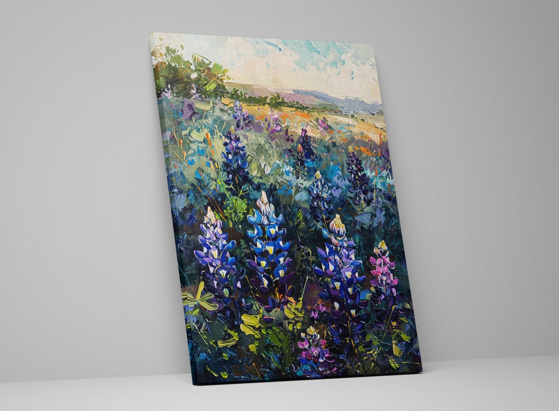 Texas Bluebonnet Wildflower Field Impressionist Spring Hills Poster - Image 5