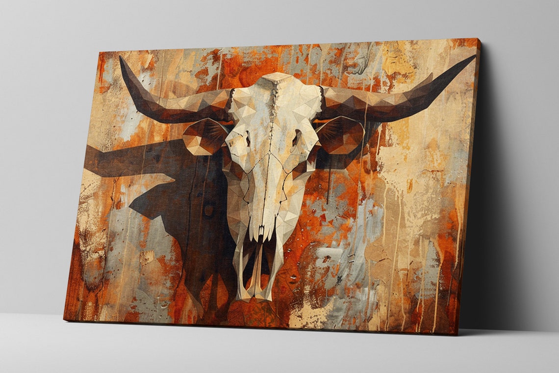 Texas Ranch Style Cow Skull Art Gicle Print On Gallery Wrapped Artist Available In Extra Large Sizes - Image 4