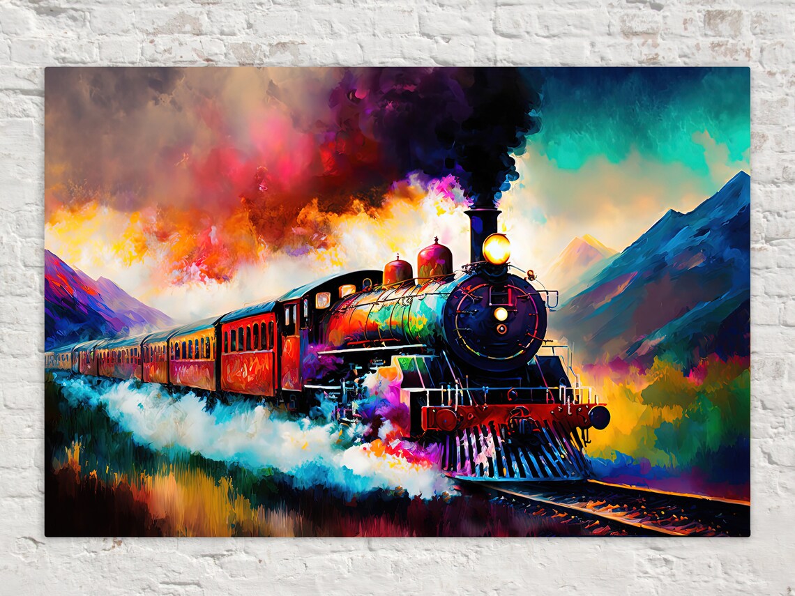 Train Locomotive Colorful Art Print, Modern Poster