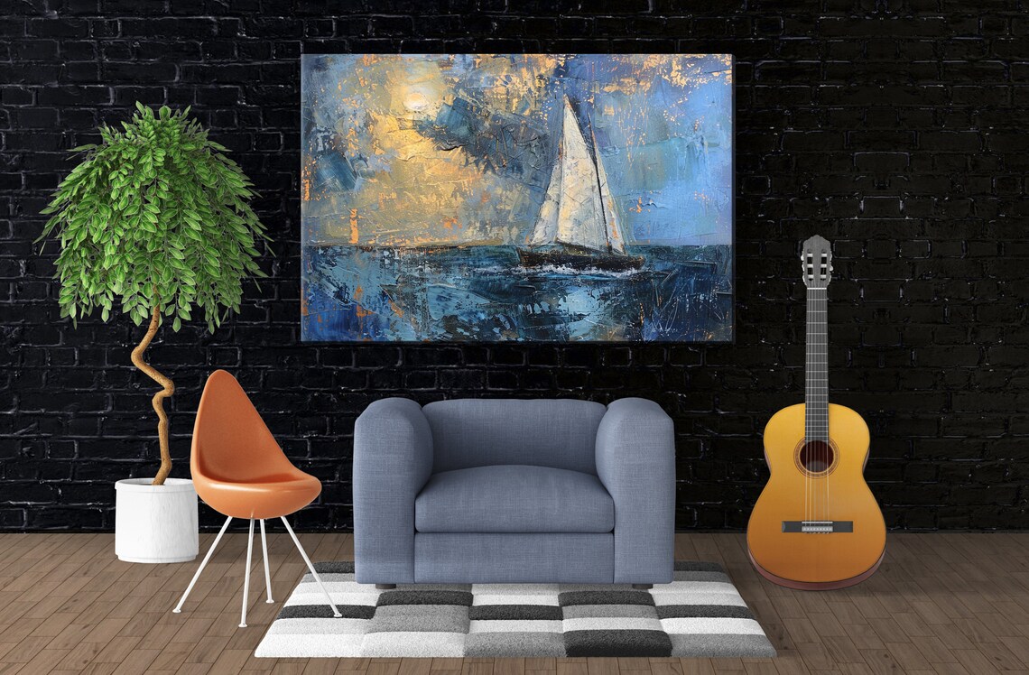 Minimal Sailboat Art Print, Coastal Nautical Style - Image 3