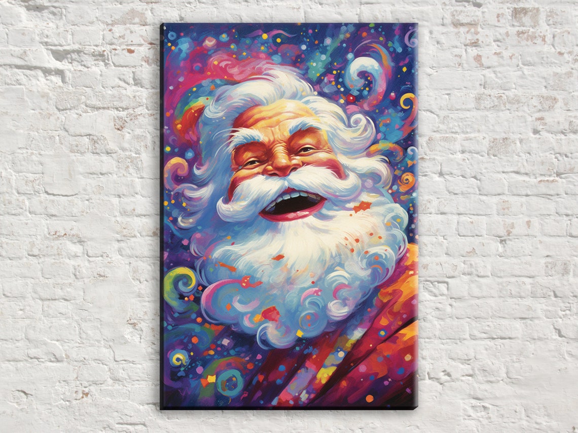Psychedelic Santa Laughing Face Cosmic Swirl Pop Art Christmas Poster