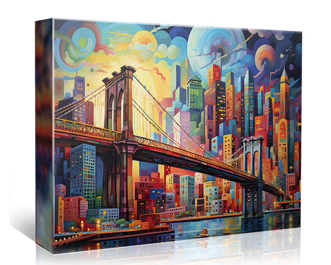 Brooklyn Bridge Art Deco Travel Poster, New York - Image 5