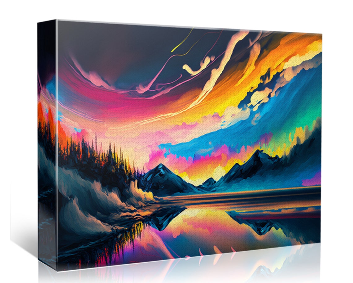 Aurora Borealis Vibrant Northern Lights Landscape Wall Art Celestial Nature Painting For Home Decor - Image 4