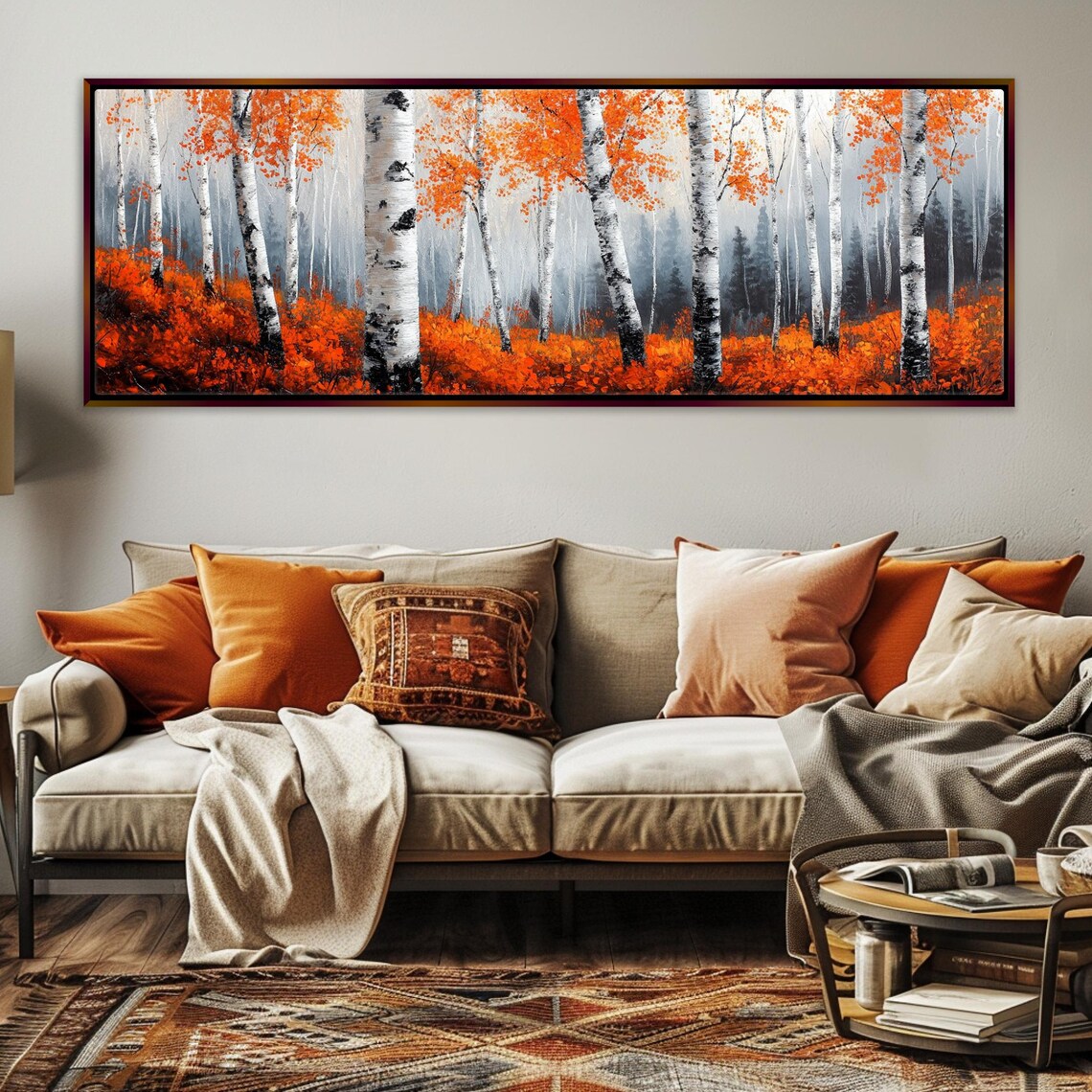 Panoramic Birch Tree Forest Wall Art Framed Or Unframed Long Horizontal Gallery Wrapped Gicle Ready To Hang Extra Large Wall Art - Image 3