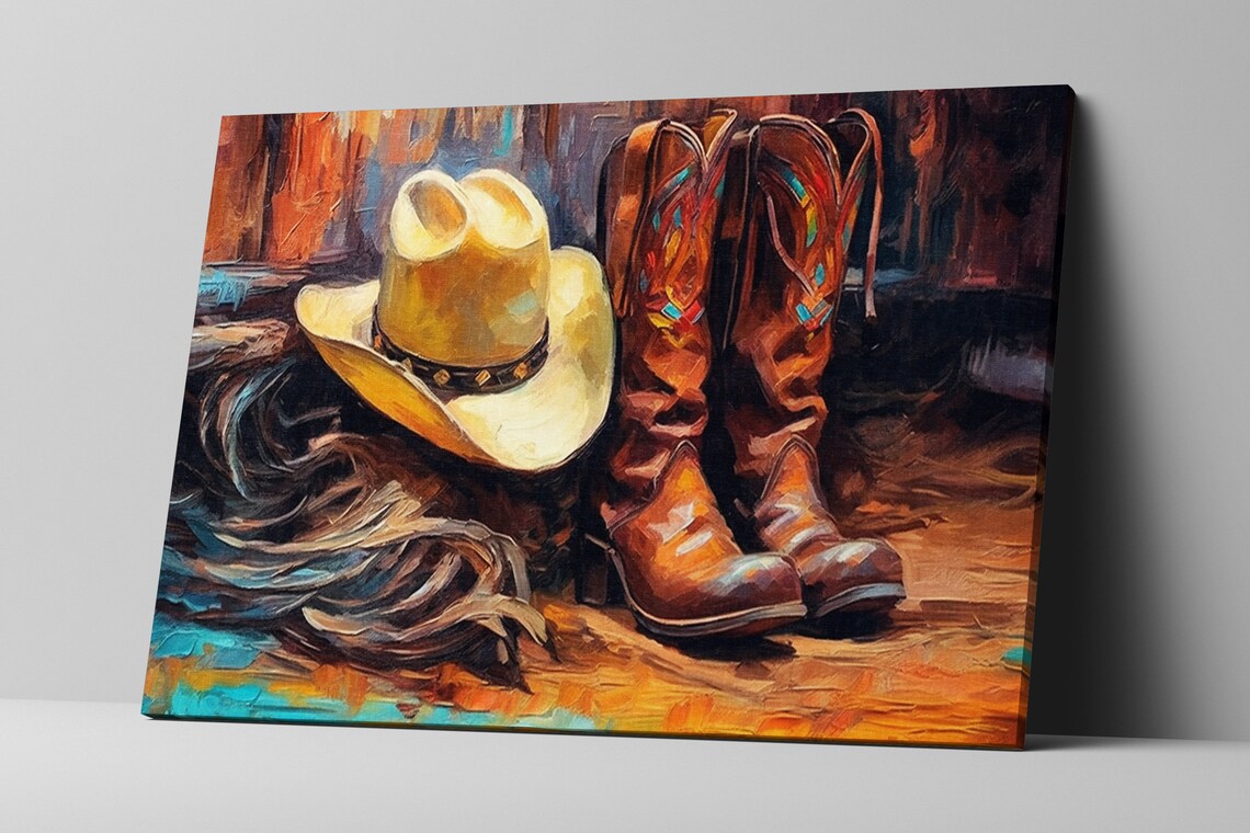 Texas Cowboy Boots and Hat Art Print, Western Decor - Image 5