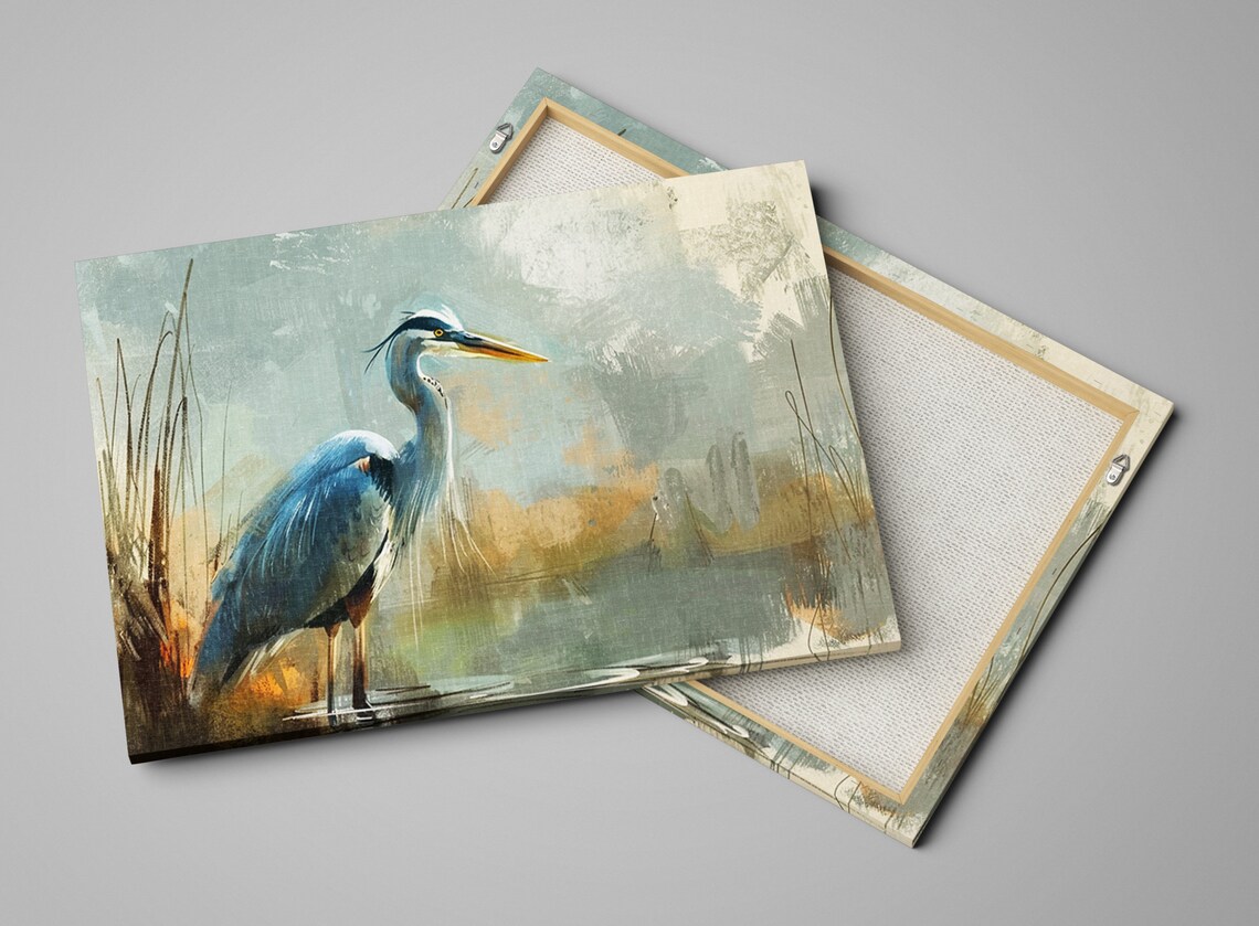 Blue Heron Pond Scene Art Print, Tranquility Blue - Image 4