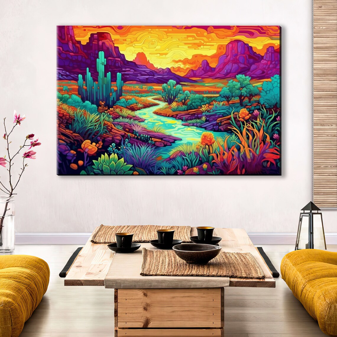 Neon Desert Arizona New Mexico Utah Texas Phad Art Style Landscape Painting Print Large - Image 3