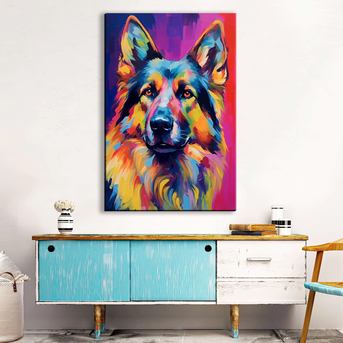 German Shepherd Colorful Portrait Pop Art Magenta Dog Painting Poster - Image 3