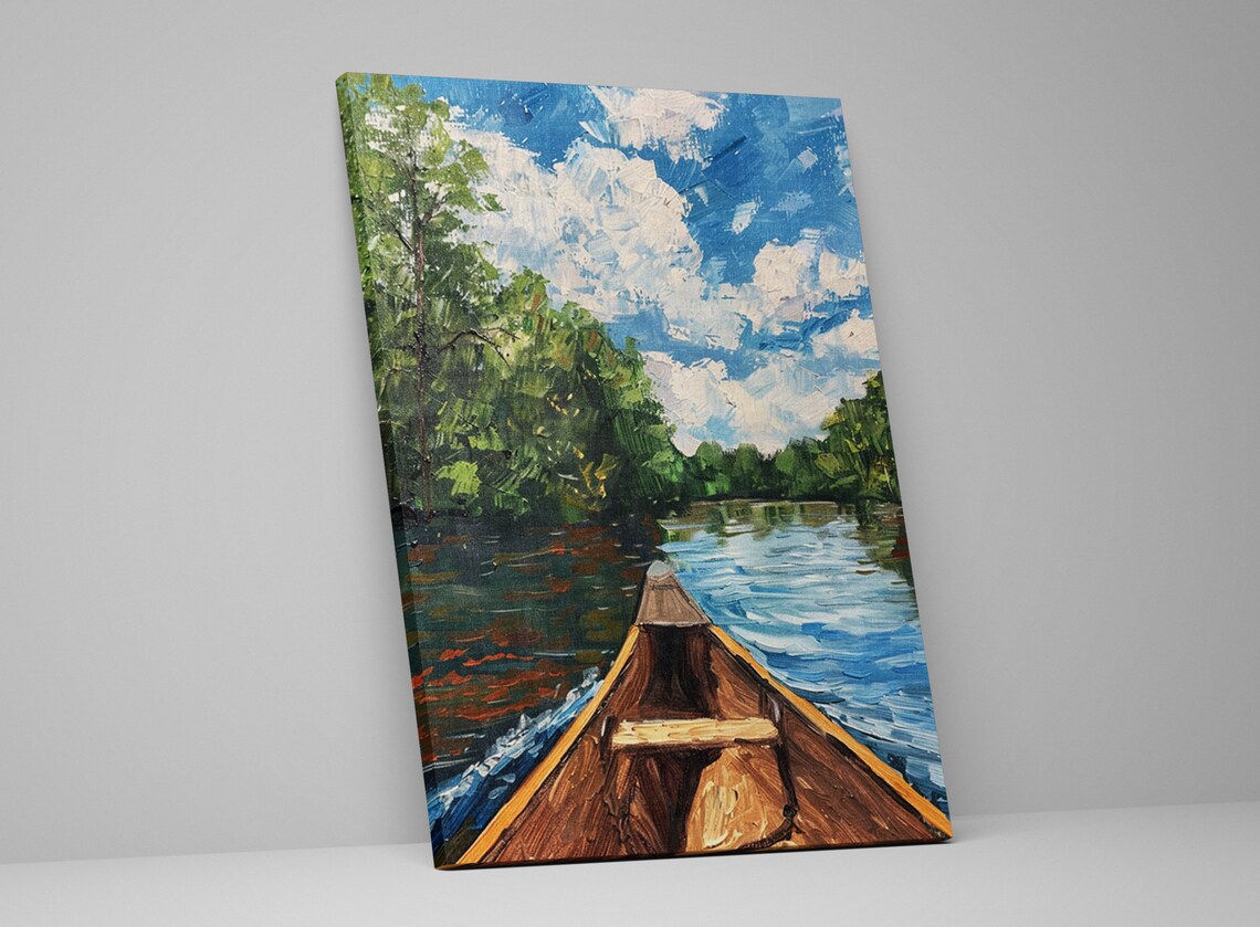 Paddle Serenity Canoe on the Lake Landscape Art Print - Image 5