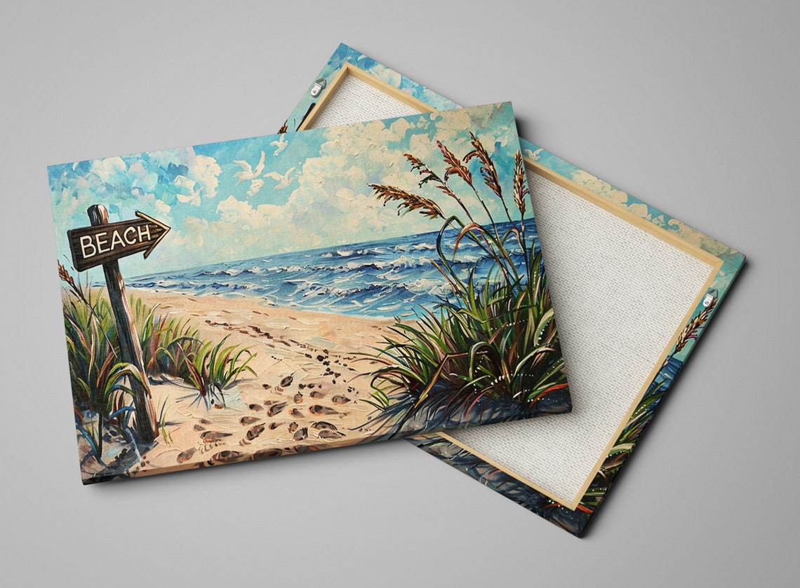 Beach Sign Post Sandy Dunes Seagulls Ocean Waves Coastal Poster - Image 4