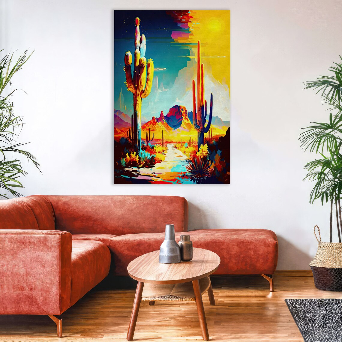 Neon Desert Modern Southwest Saguaro Art Print - Image 3